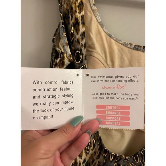 NWT Shape FX Swim Leopard One-piece sz 12 mob wife slimming - Picture 5 of 10